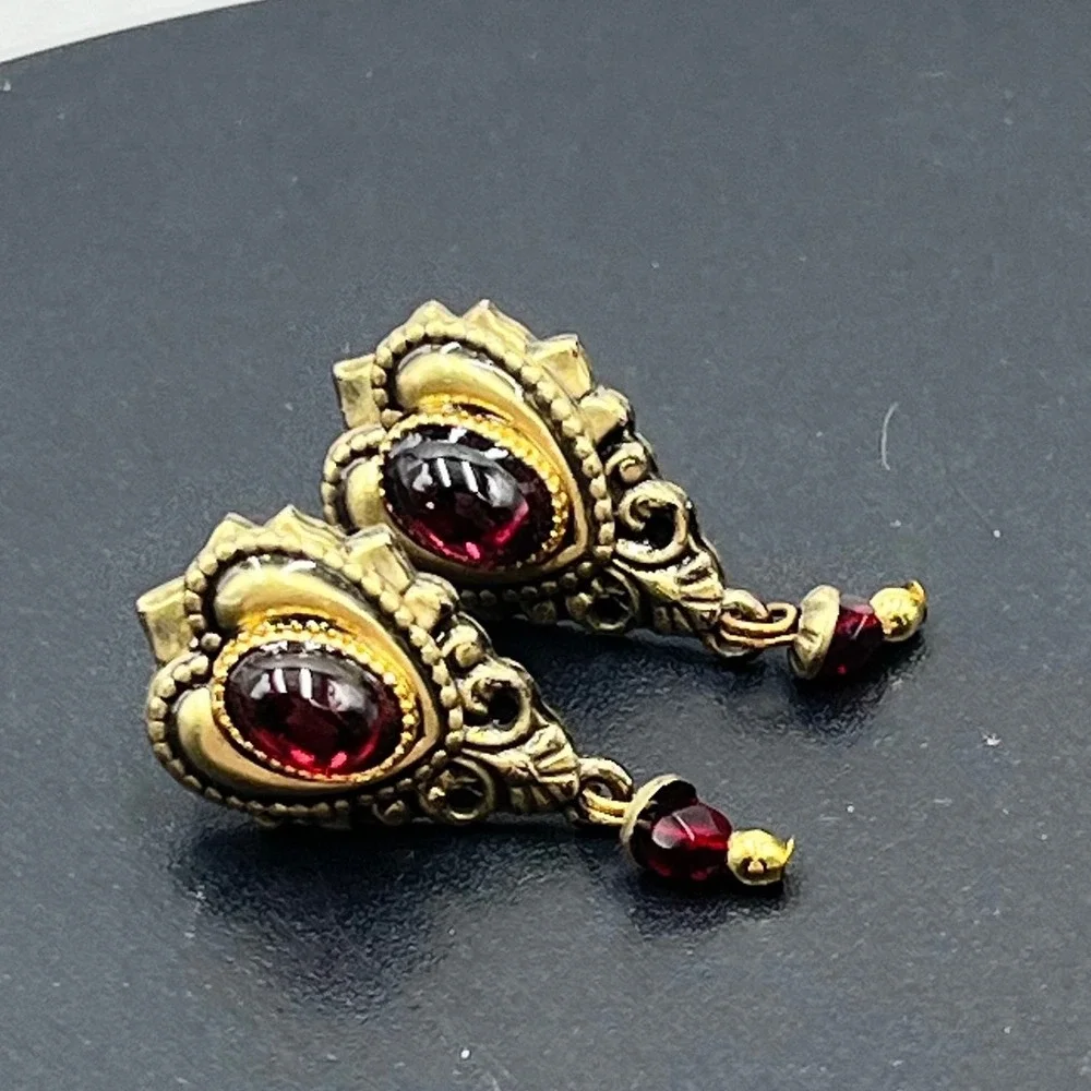 Michal Golan Handmade Designer Victorian Style Red Stone‎ Dangle Earrings
